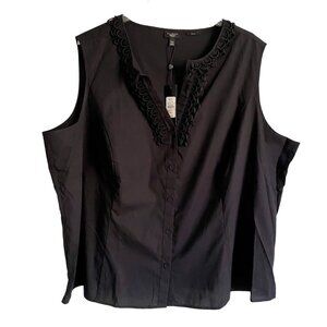 Talbots Black Button Up Sleeveless Top Detailed Neckline Women's Size 24W NEW